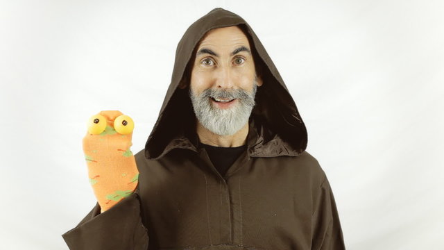 Friar sock puppets lighthearted