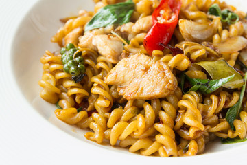 stir fried spicy fusilli with pork - thai food