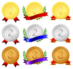 金銀銅メダル（放射柄、ナンバー入り）