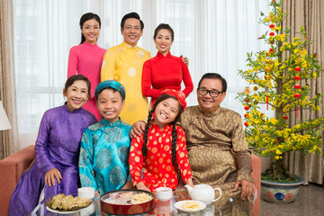 Vietnamese family in national costumes