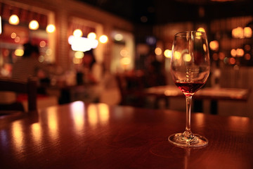 glass with red wine, tasting, restaurant
