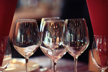 glasses of red wine at restaurant concept alcohol