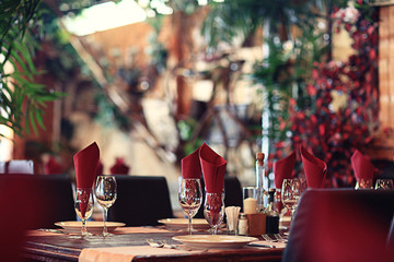glasses of red wine at restaurant concept alcohol
