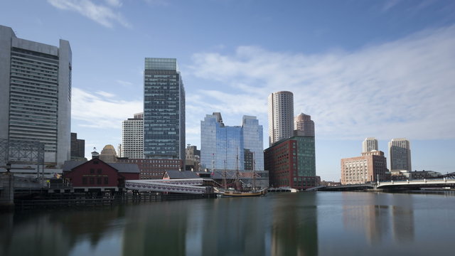 4K Time lapse tilt shot Boston waterfront