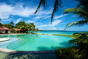 Fototapeta na wymiar Swimming pool vacation resort on Boracay