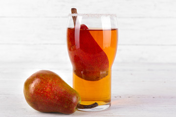 tasty summer drink with fresh fruits, on wooden table