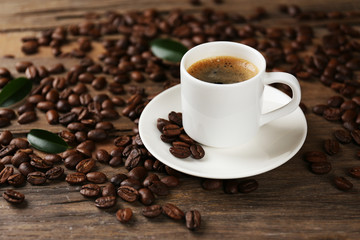 Cup of coffee on wooden table