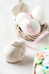 Easter eggs with pink ribbon