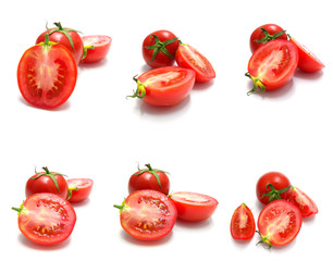 tomato and slices of tomato on white background