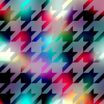 Houndstooth pattern on abstract geometric background.