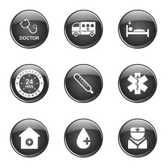 Hospital Health Black Vector Button Icon Design Set 2