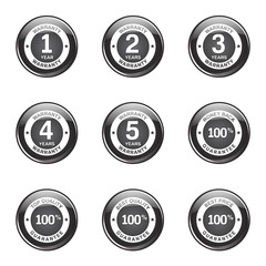 Warranty Guarantee Seal Black Vector Button Icon Design Set