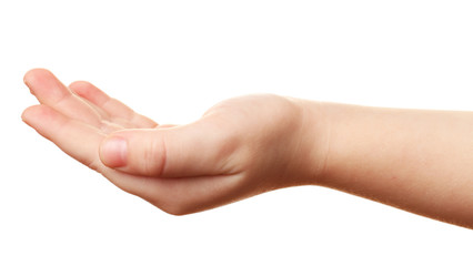 Child hand isolated on white