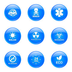 Warning Sign Blue Vector Button Icon Design Set