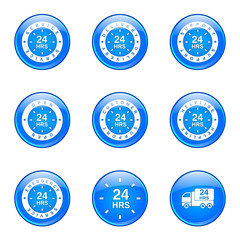 Fototapeta na wymiar 24 Hours Services Blue Vector Button Icon Design Set