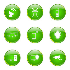 Telecom Communication Green Vector Button Icon Design Set