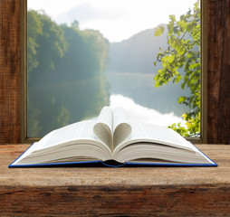 book heart shape page open window summer river view © izuboky