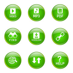 Multimedia Web Internet Green Vector Button Icon Design Set