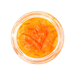 Fototapeta na wymiar Homemade jar of orange jam isolated on white background