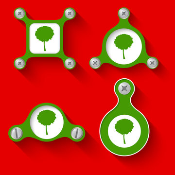 Abstract Green Objects And Screws And Tree Symbol