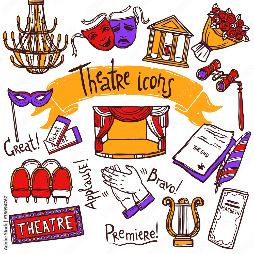 Sticker Theater Icons Set