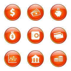 Financial Banking Orange Vector Button Icon Design Set