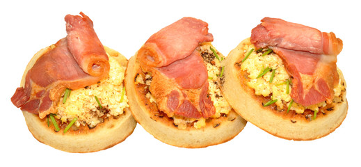Bacon And Scrambled Eggs On Crumpets