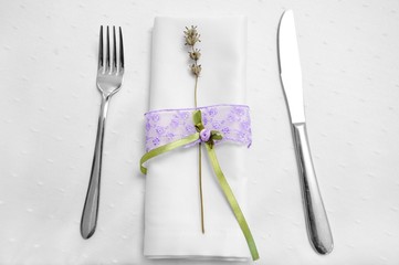 served restaurant table with cutlery knife and fork