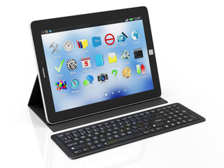 Modern Black Tablet PC on Stand with Keyboard