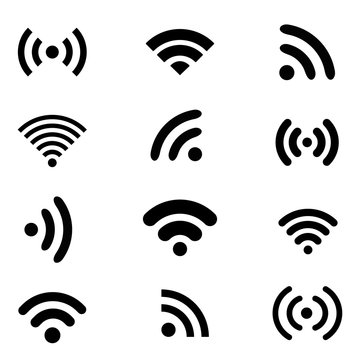 Wireless technology, black web icons set.