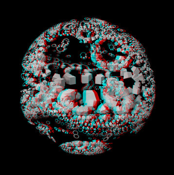 Solid 3D fractal. View anaglyph with red/cyan glasses.