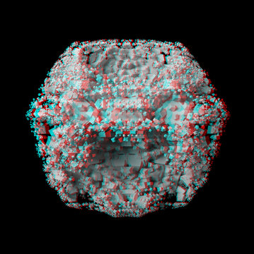 Solid 3D fractal. View anaglyph with red/cyan glasses.