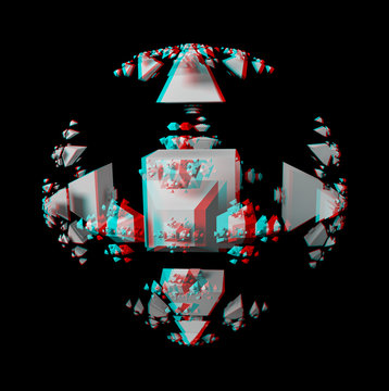 Solid 3D fractal. View anaglyph with red/cyan glasses.