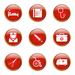 Hospital Health Red Vector Button Icon Design Set