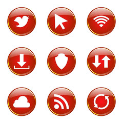 Web Internet Social Red Vector Button Icon Design Set