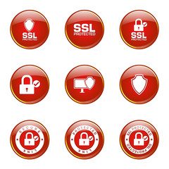 Protection Web Internet Red Vector Button Icon Design Set