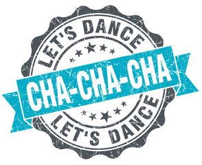cha-cha-cha vintage turquoise seal isolated on white