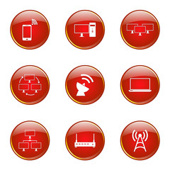 Telecom Communication Red Vector Button Icon Design Set 2