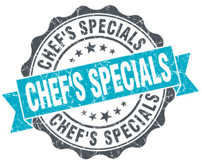 chef's specials vintage turquoise seal isolated on white