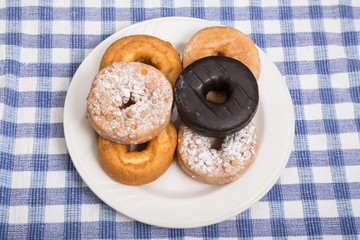 Six Donuts on White Plate