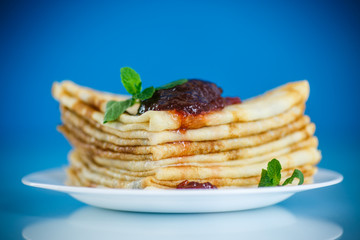 many thin pancakes with jam