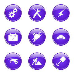 Construction Tools Violet Vector Button Icon Design Set