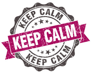 keep calm grunge violet seal isolated on white