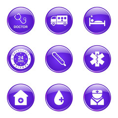 Hospital Health Violet Vector Button Icon Design Set 2