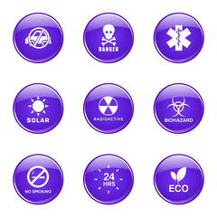 Warning Sign Violet Vector Button Icon Design Set