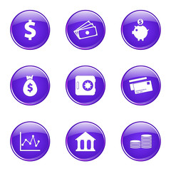 Financial Banking Violet Vector Button Icon Design Set