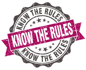 know the rules! grunge violet seal isolated on white