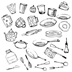 Set of kitchen utensil and collection of cookware
