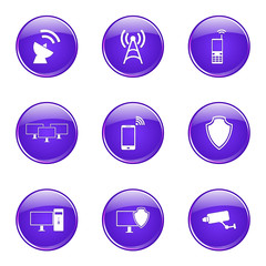 Telecom Communication Violet Vector Button Icon Design Set