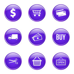 Shopping Sign Violet Vector Button Icon Design Set